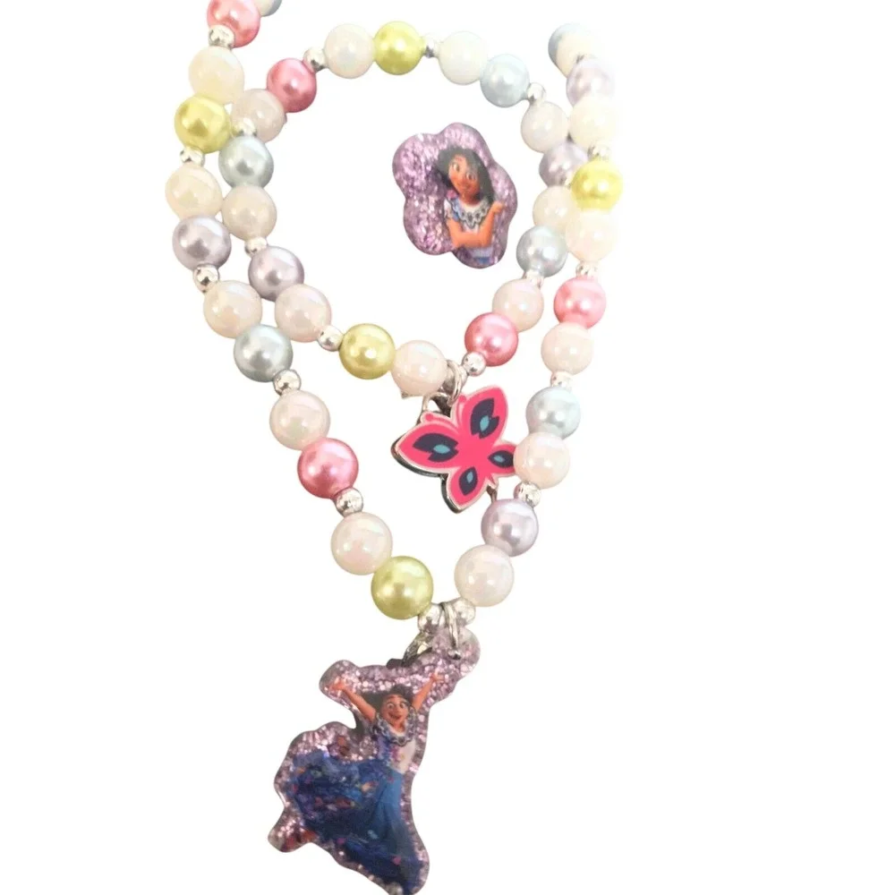 Disney Claire's Encanto Mirabel Jewelry Set Necklace Bracelet Ring Pastel Pearl